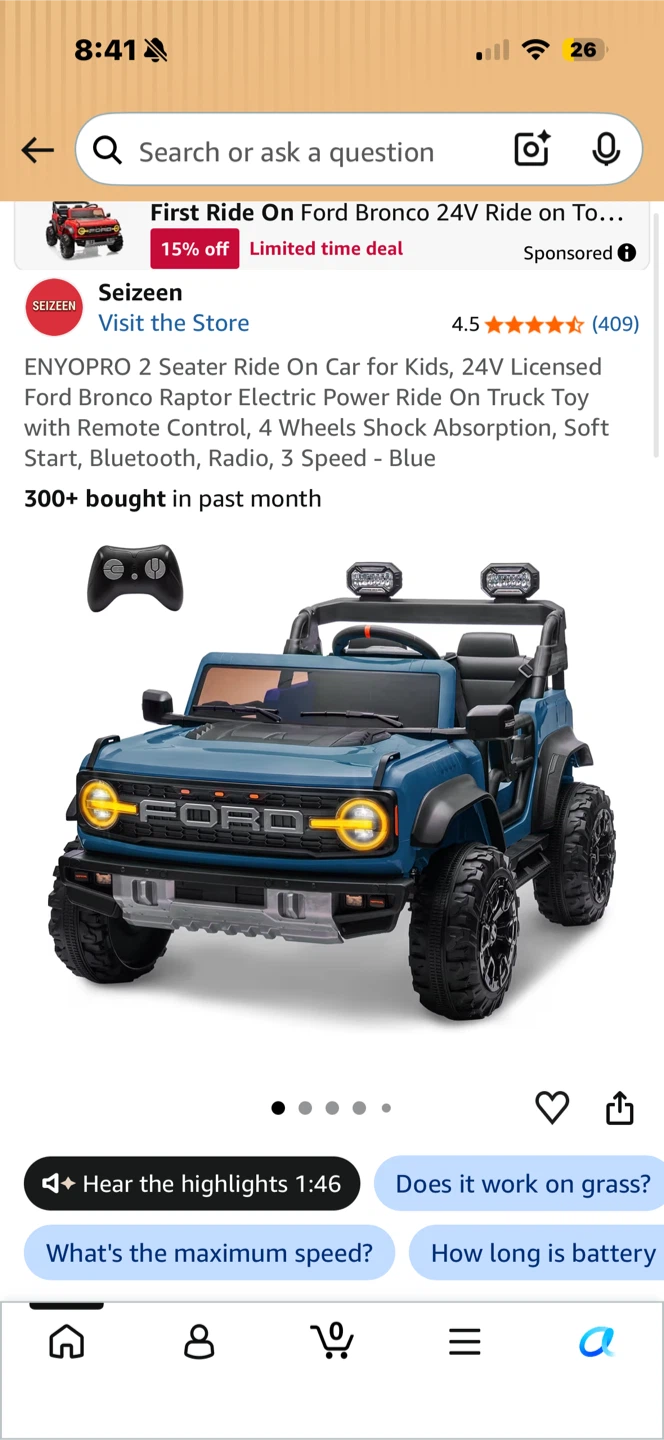 Used Blue Ford Bronco 24V Ride-On Toy Car