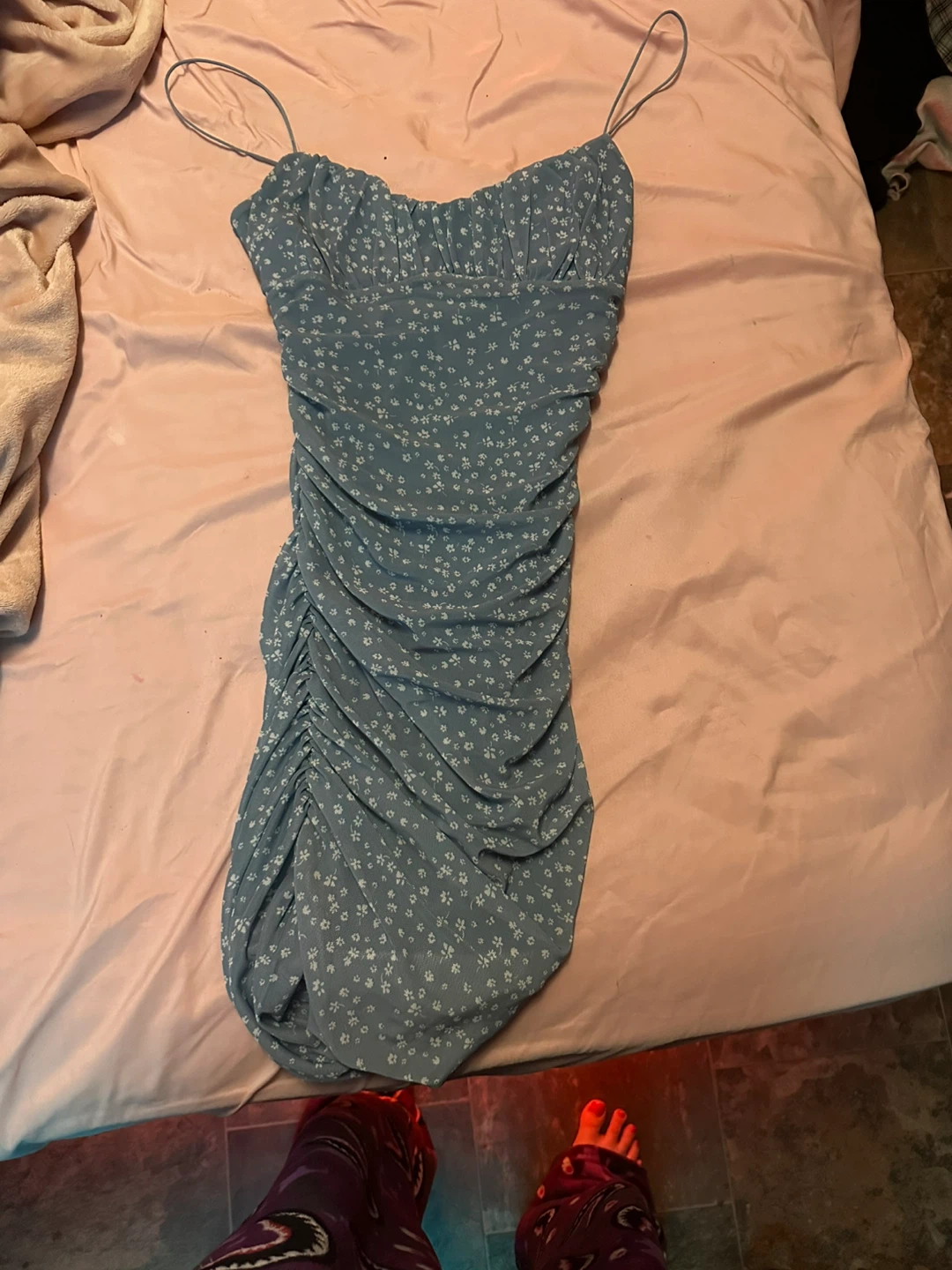 Garage Blue Floral Ruched Mini Dress