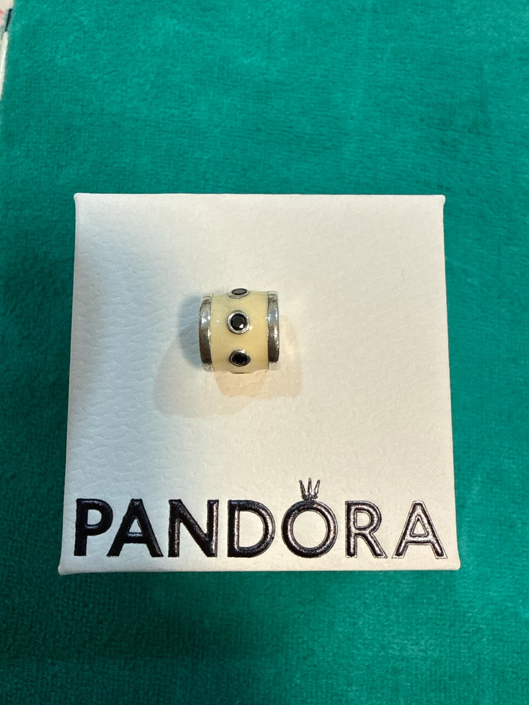 Pandora retired Promise barrel Charm with Black Stones