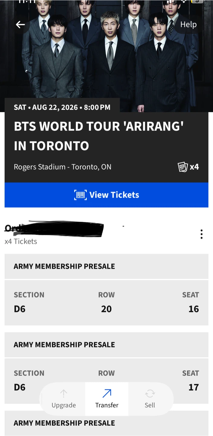BTS World Tour 'Arirang' Tickets in Toronto - Aug 22, 2026