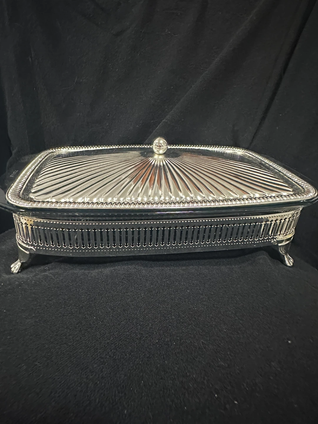Vintage Silver Plated Glass Casserole Dish with Lid