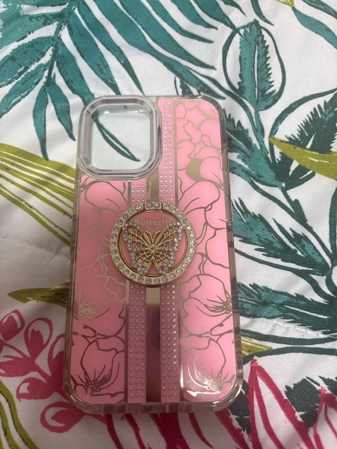 iPhone 16 Pink Butterfly Phone Case with Ring Holder