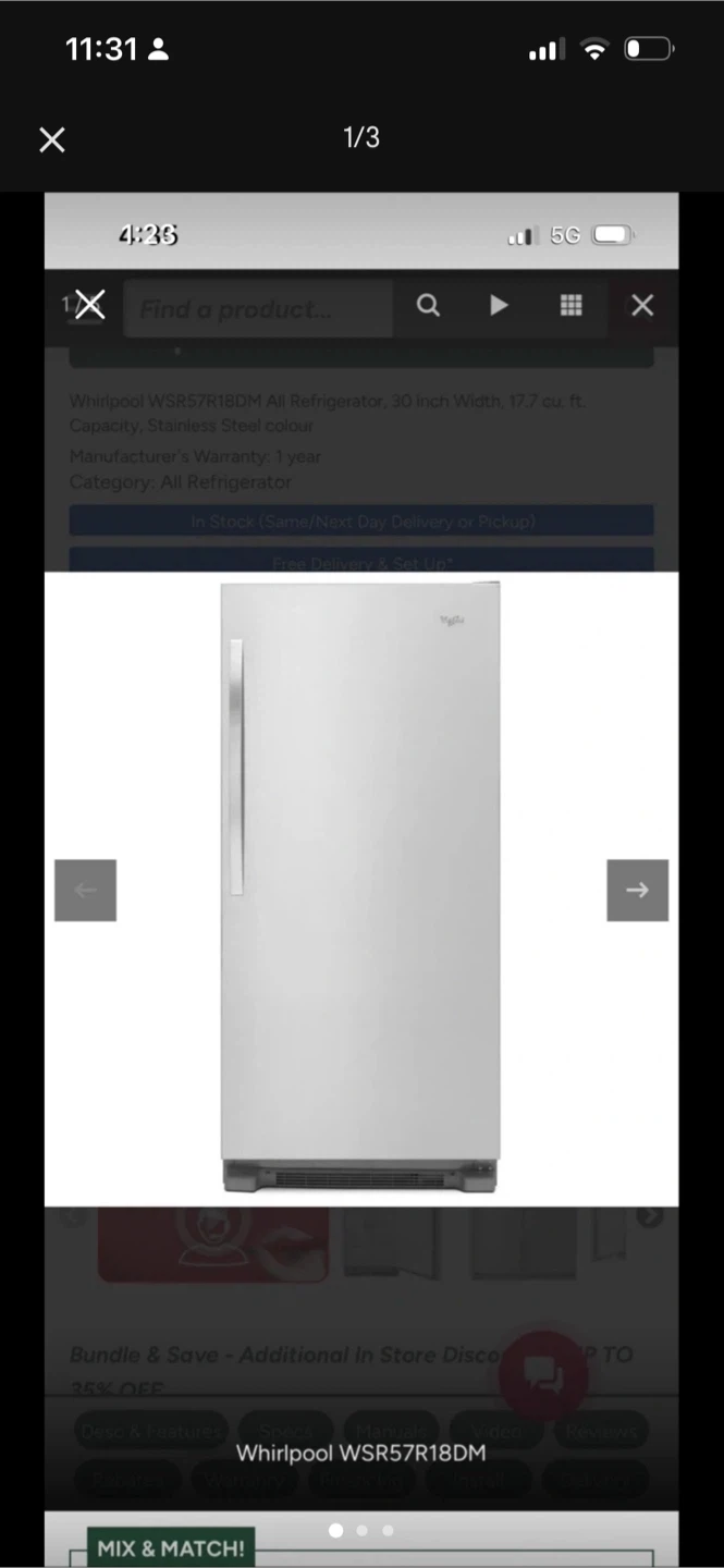 Whirlpool WSR57R18DM All Freezer