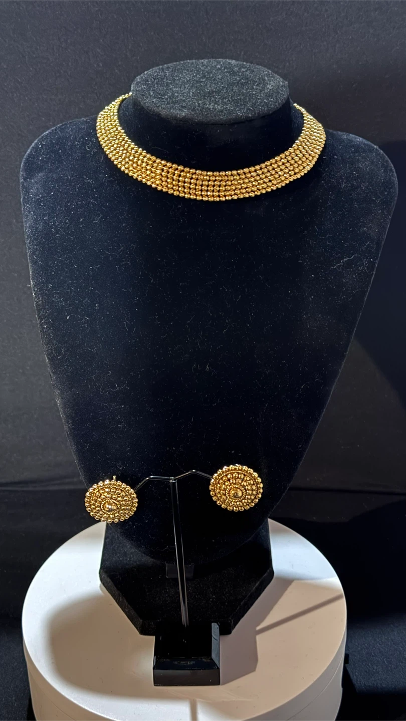 Gold plated Beaded Necklace and Earrings Set