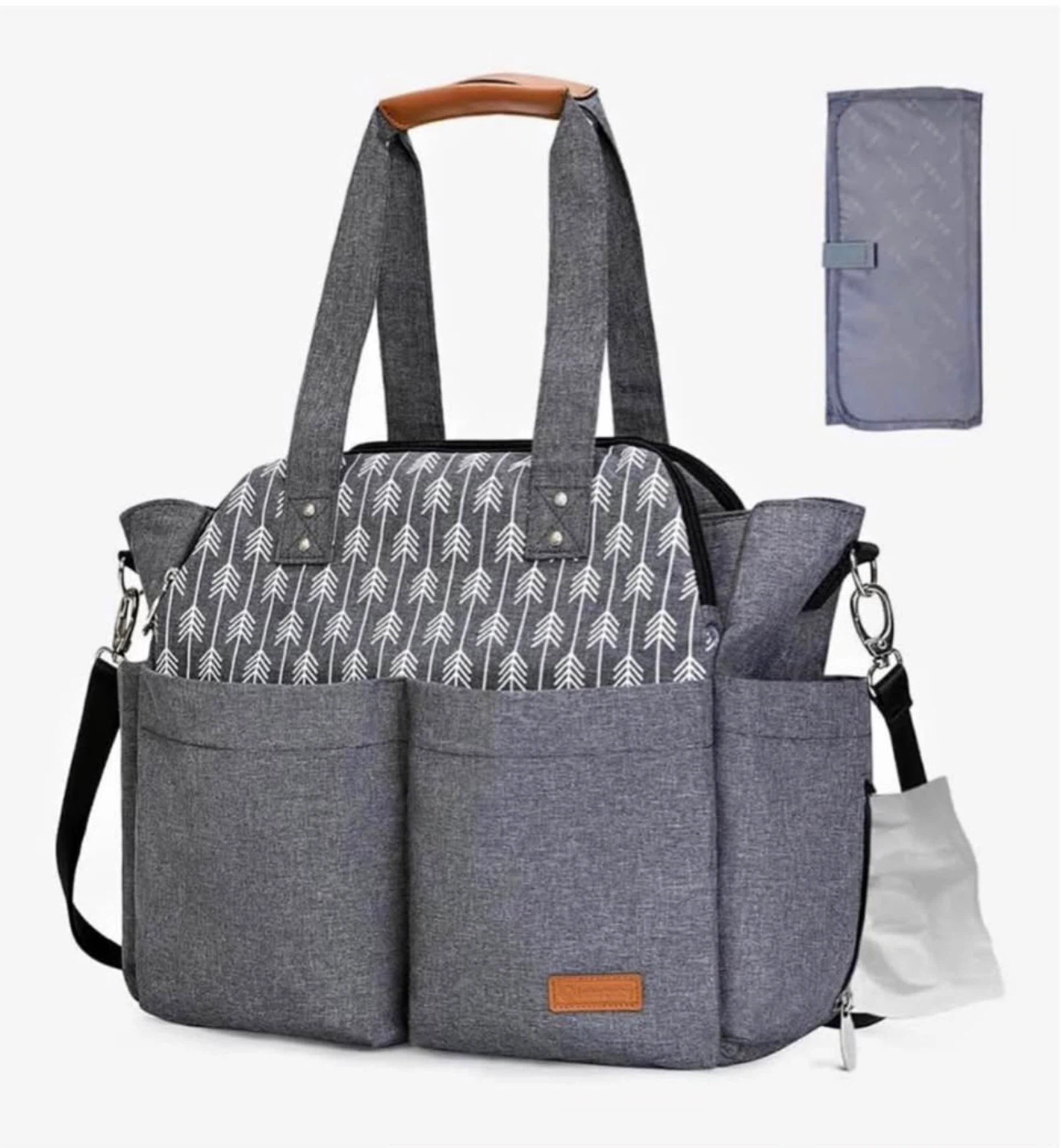Grey Diaper Bag with Arrow Pattern