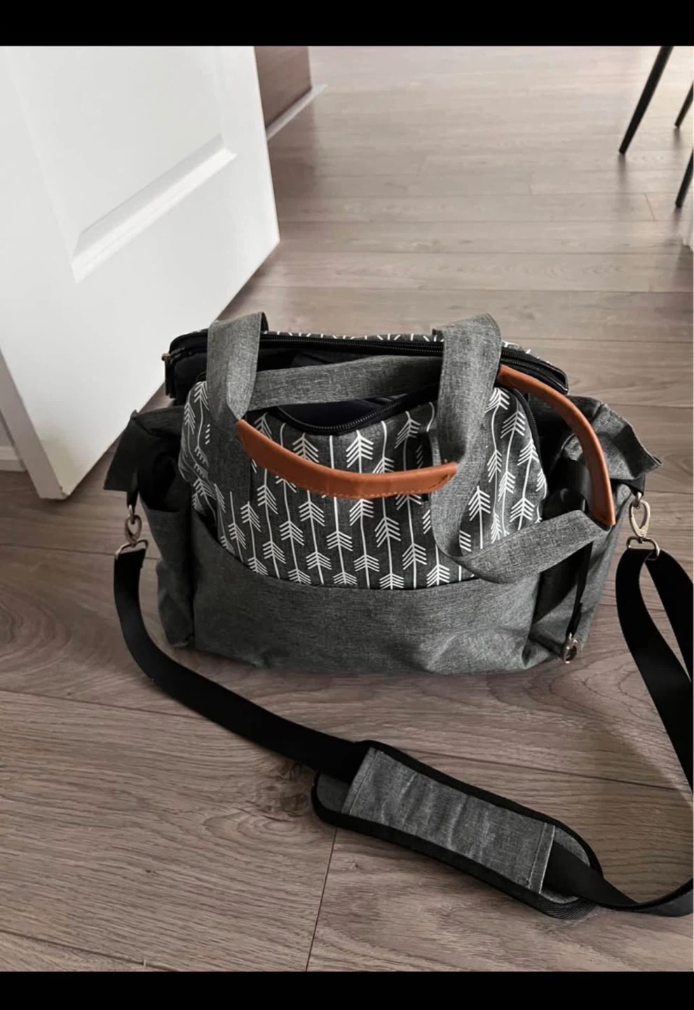 Grey Diaper Bag with Arrow Pattern - photo 2