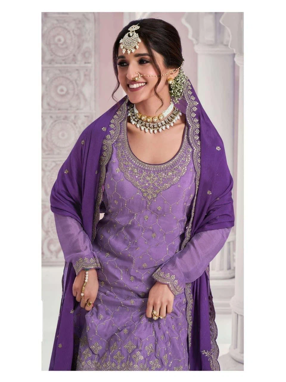 Purple Embroidered Salwar Kameez Dupatta Set