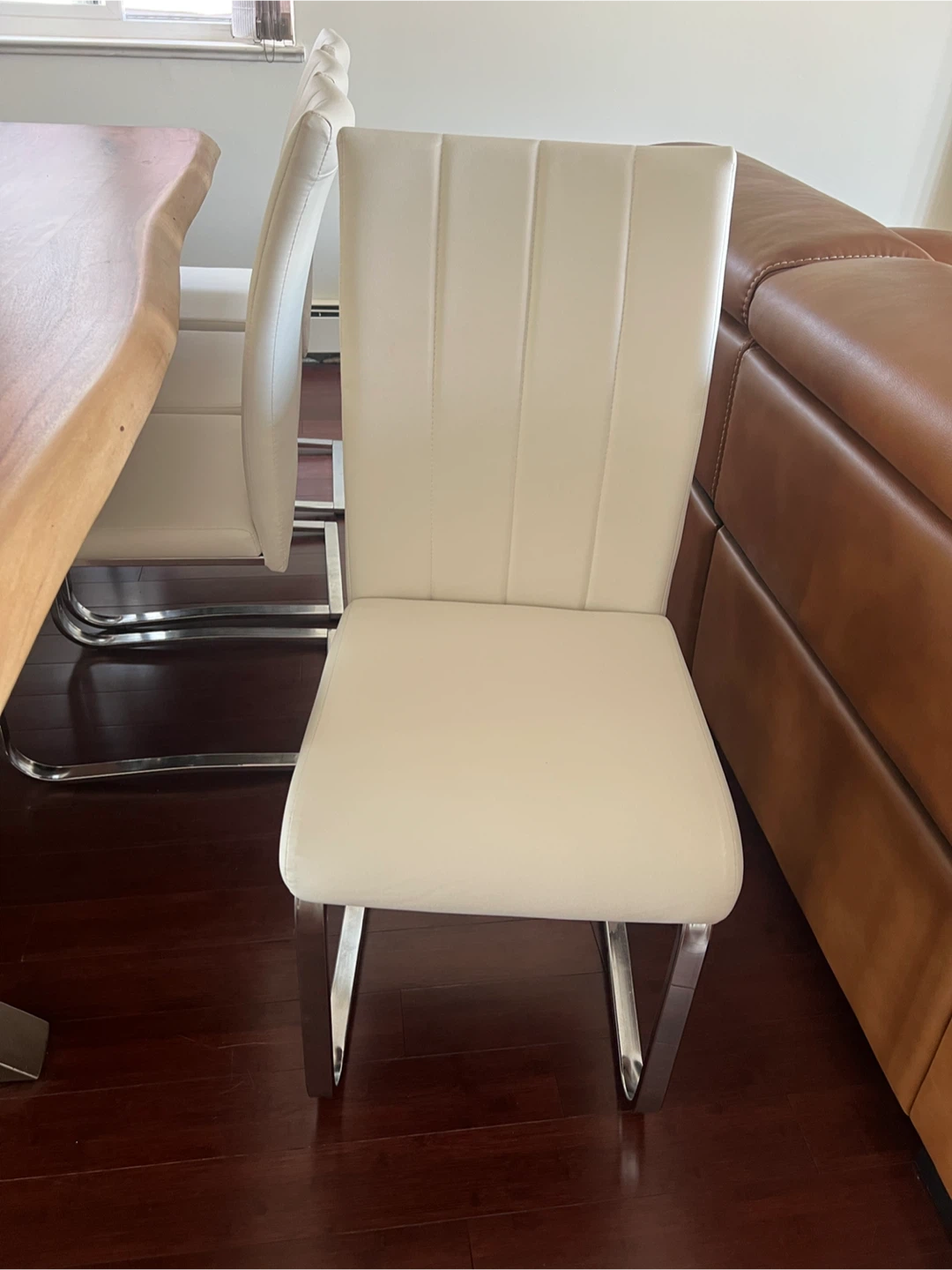 White Leather Chairs with Stainless Steel Legs - photo 2