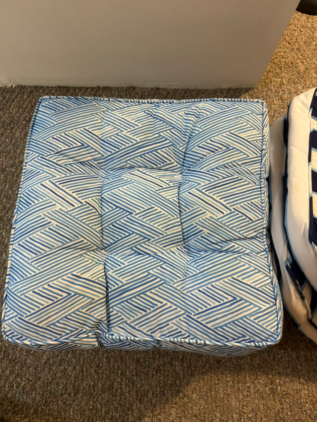 Set of Blue and White Striped Cushions