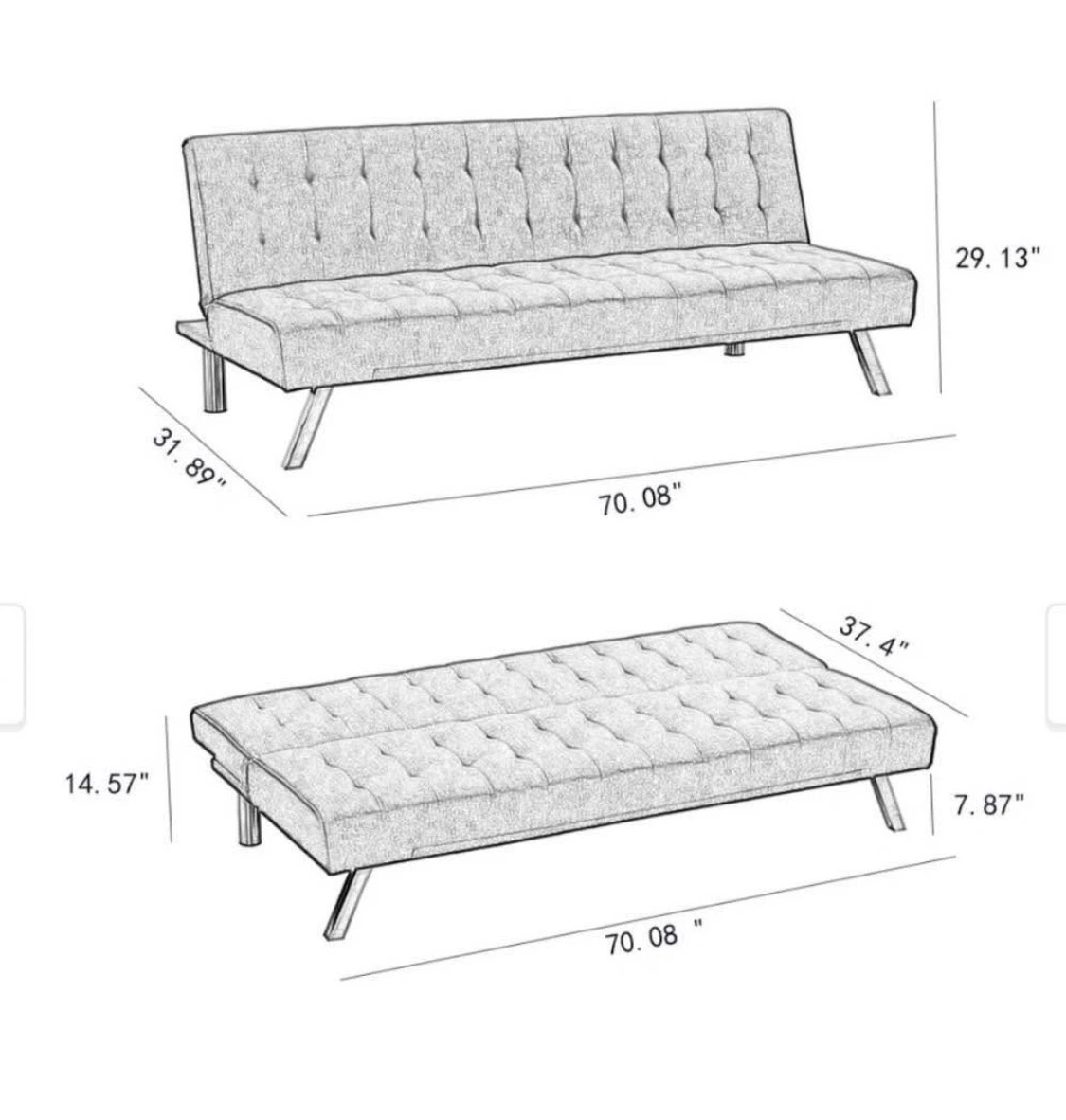 Grey Velvet Tufted Sofa Bed - photo 4