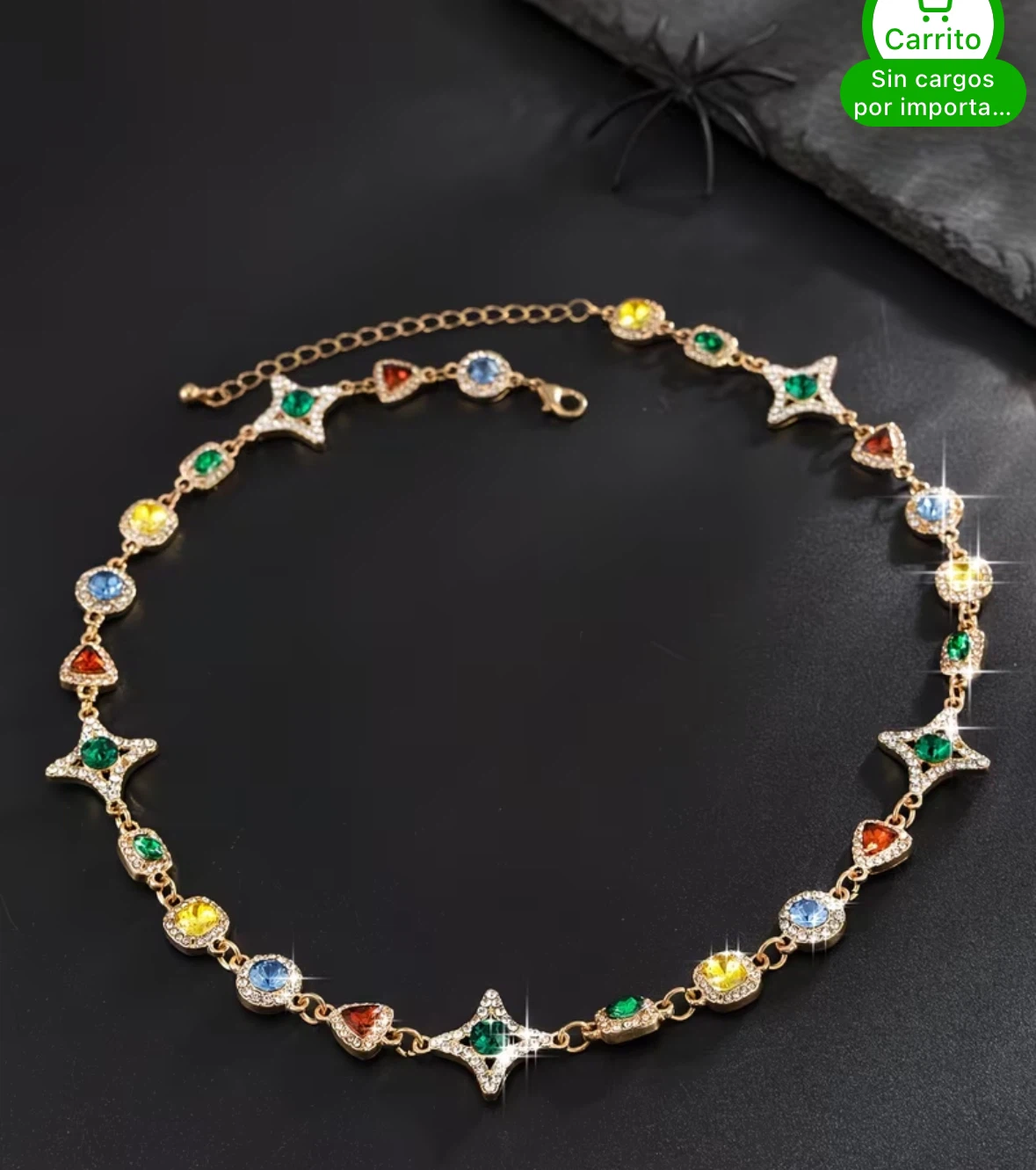 Gold Necklace with Colorful Gems