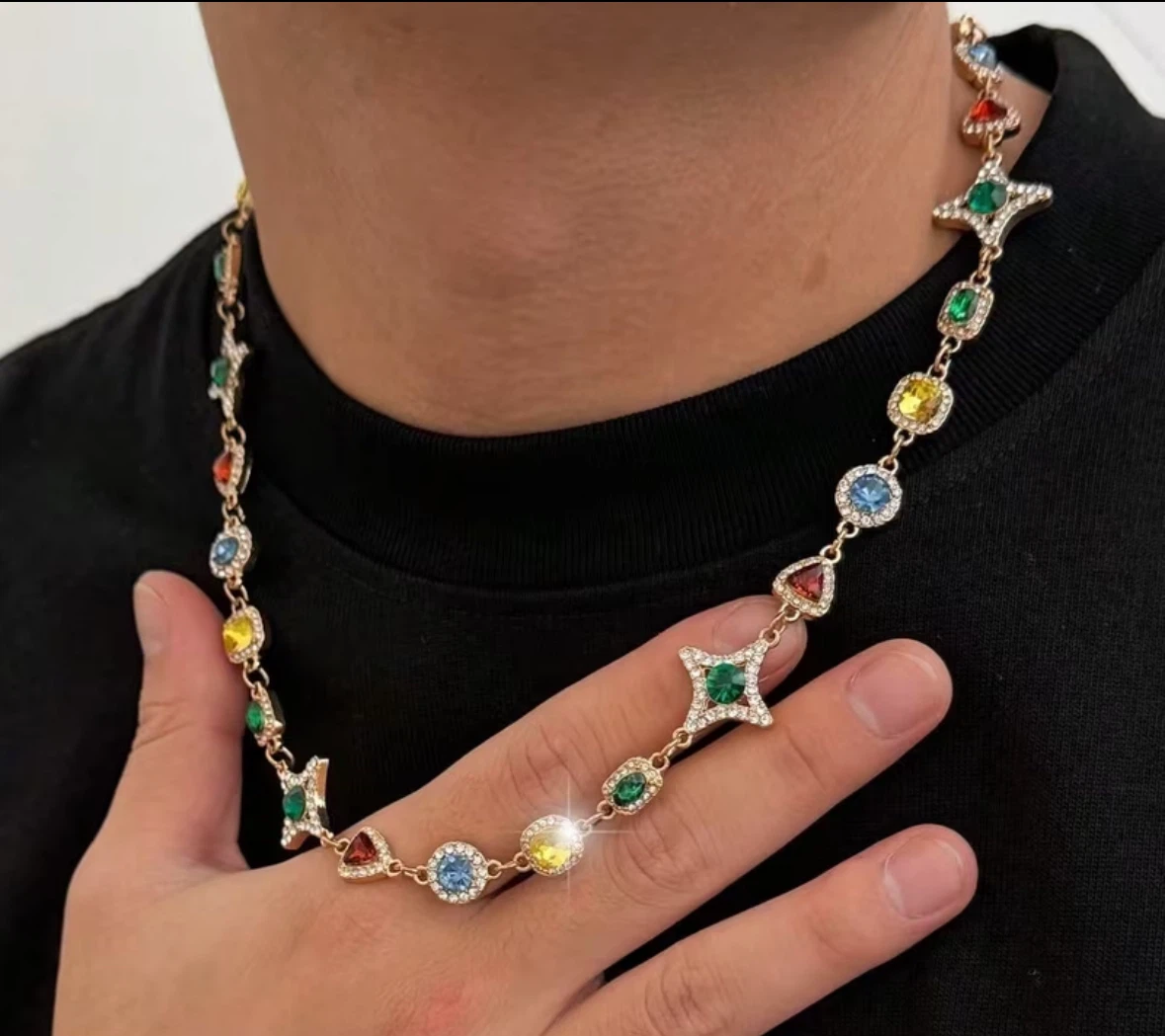Gold Necklace with Colorful Gems - photo 2