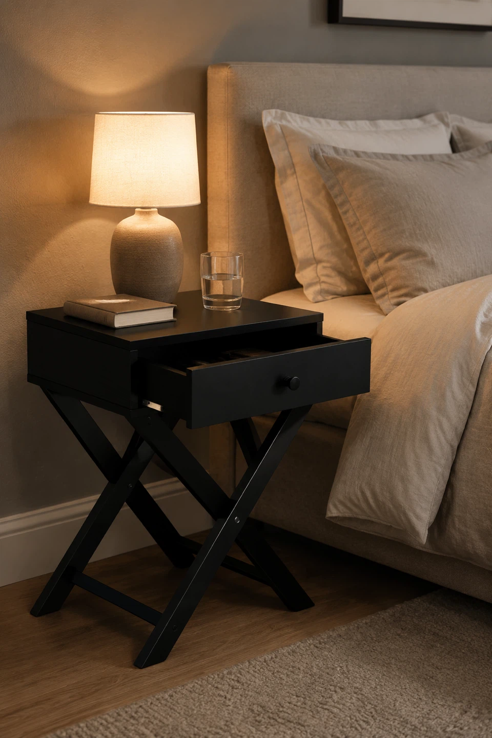 Black Side Table with Drawer