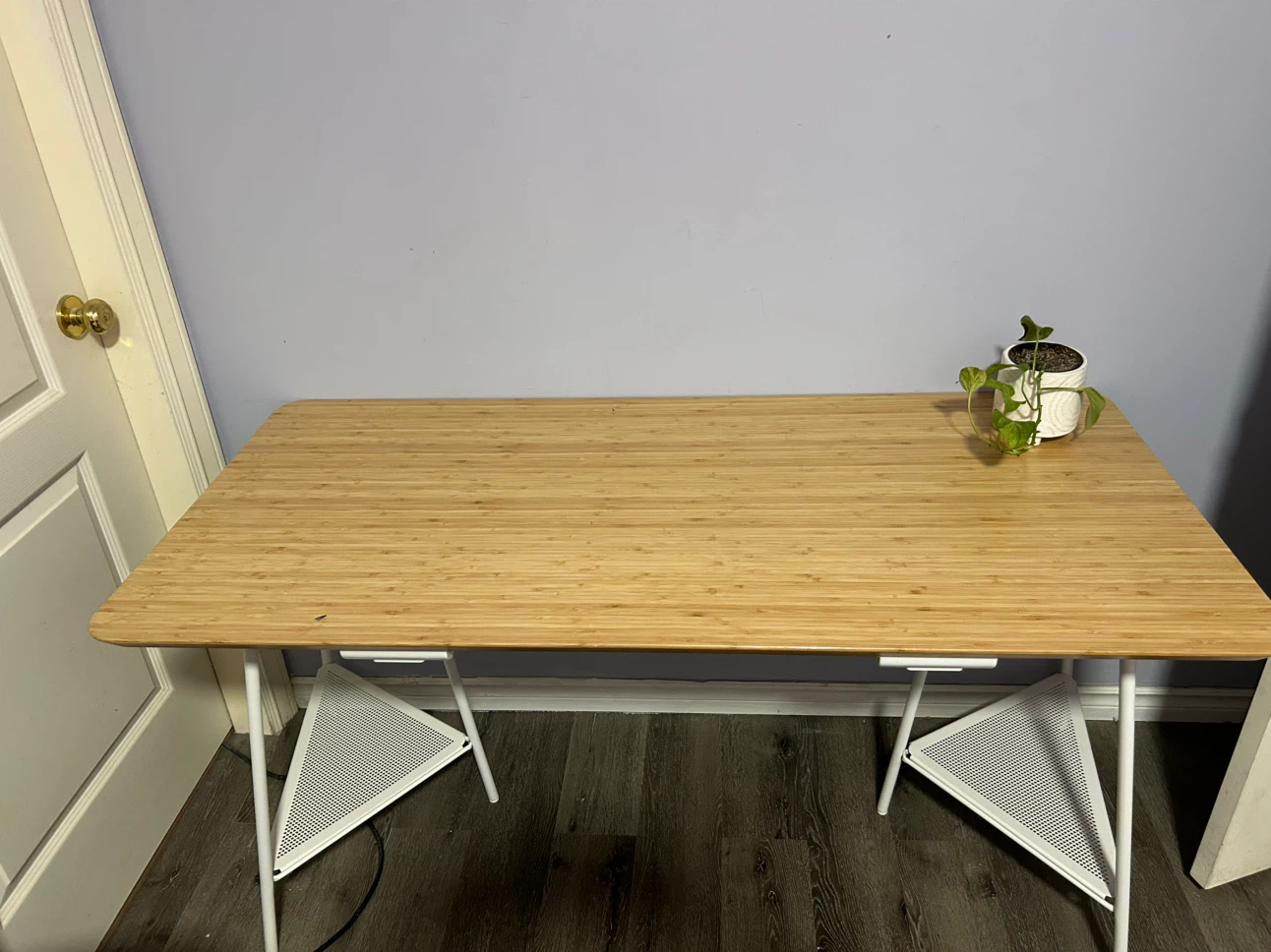 Bamboo Top Desk with White Legs