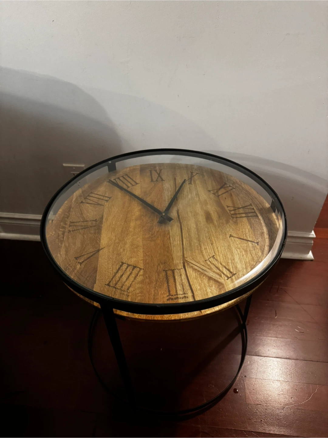 Round Wood and Glass Side Table with Clock Face - photo 2