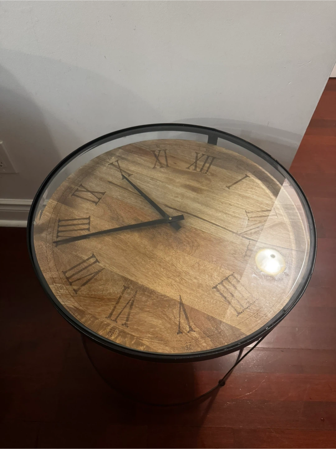 Round Wood and Glass Side Table with Clock Face - photo 3