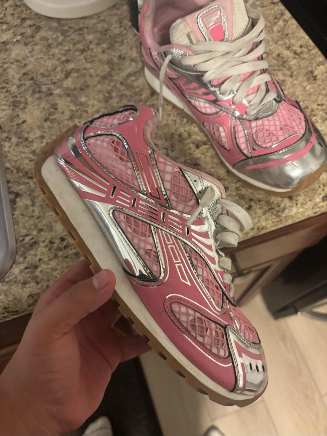Bottega Veneta Pink & Silver Running Shoes