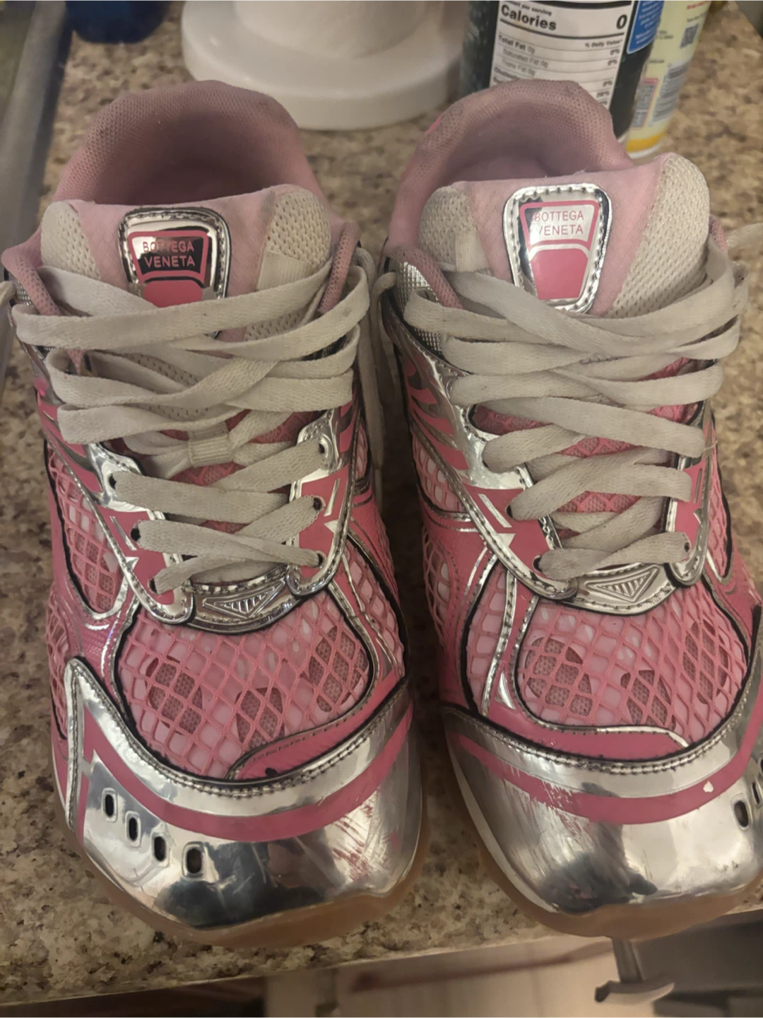 Bottega Veneta Pink & Silver Running Shoes - photo 3