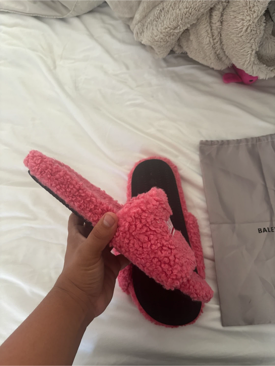 Balenciaga Pink Fleece Slides - photo 3