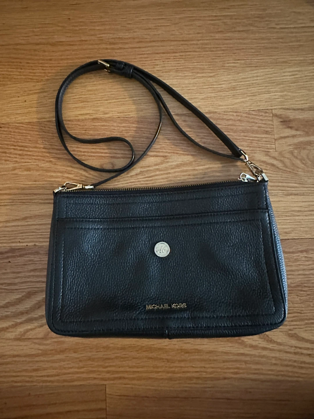 Michael Kors Black Leather Clutch Wallet Crossbody Bag