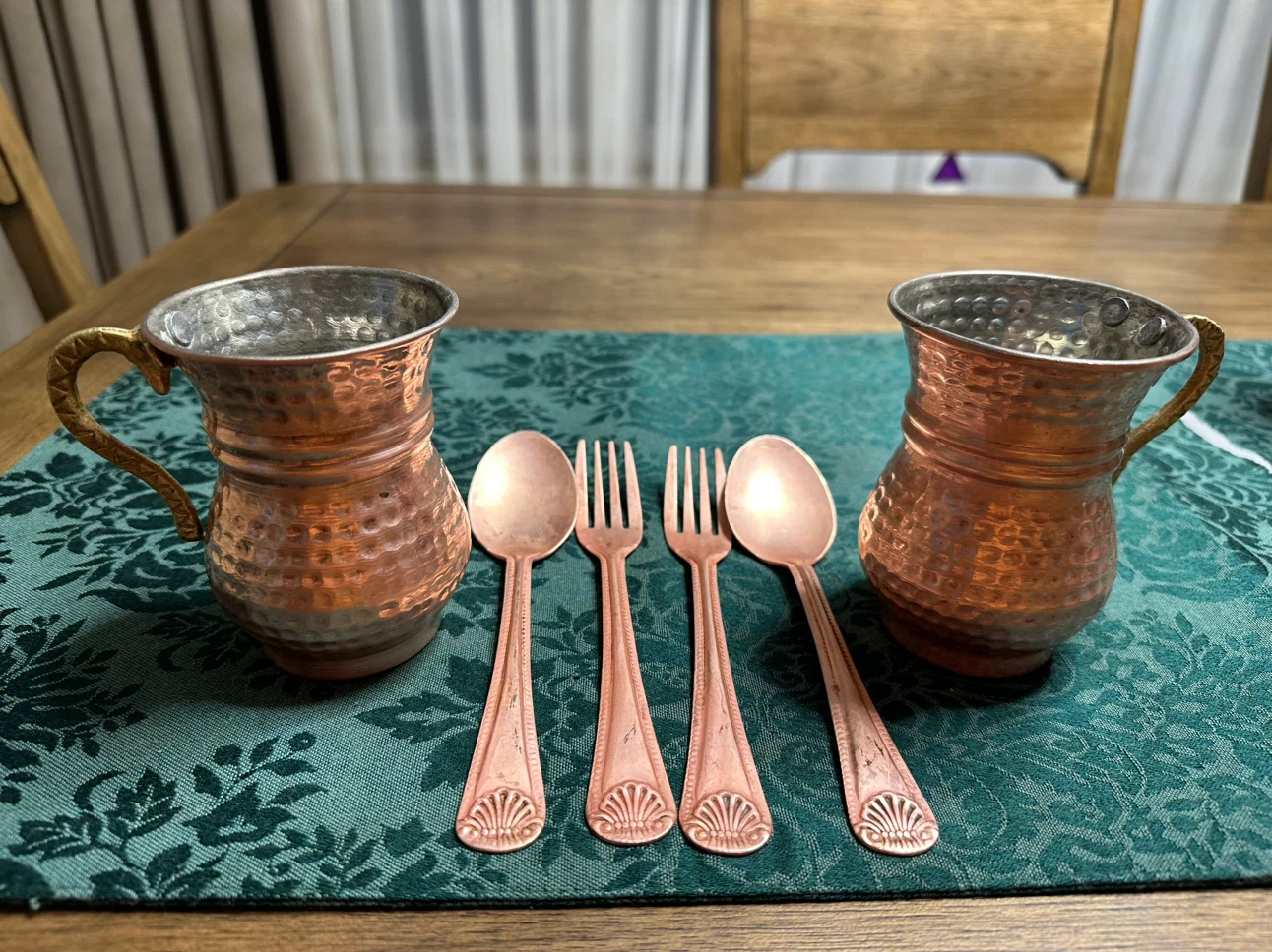 Handcrafted Persian Copper Set - Signed Artisan Mugs