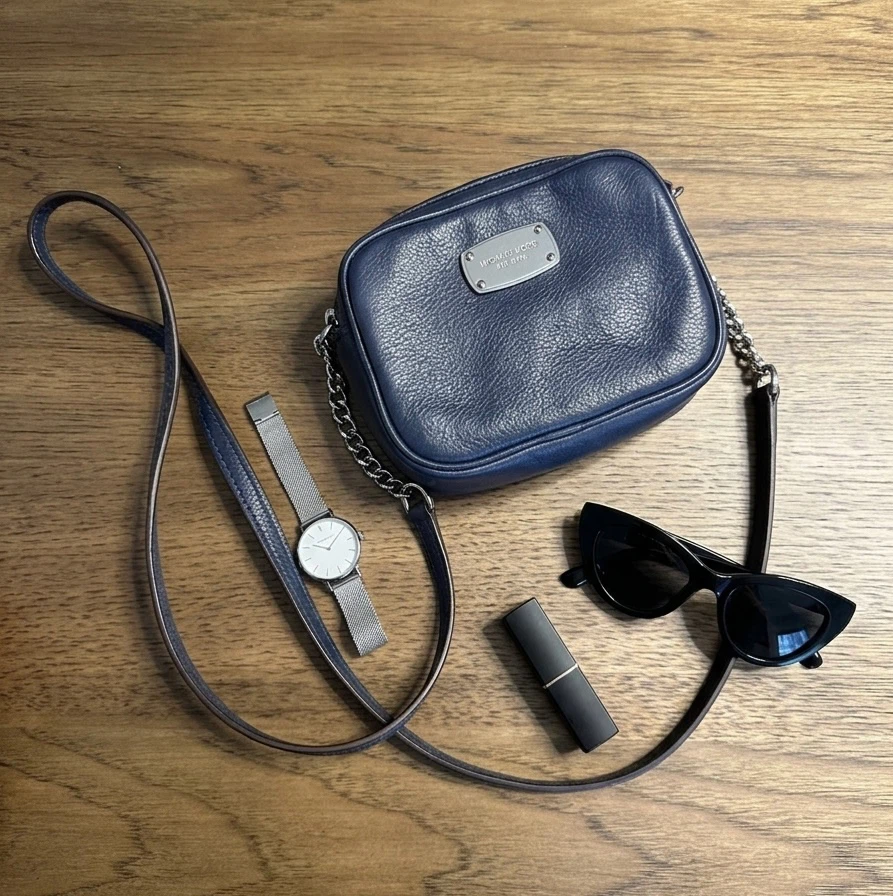 Michael Kors Navy Blue Leather Crossbody Bag