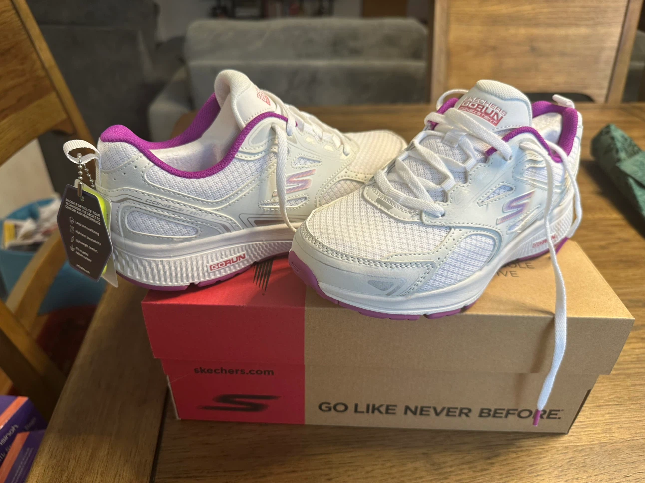 NWT Skechers GORun Consistent Sneakers White/Purple Size 6