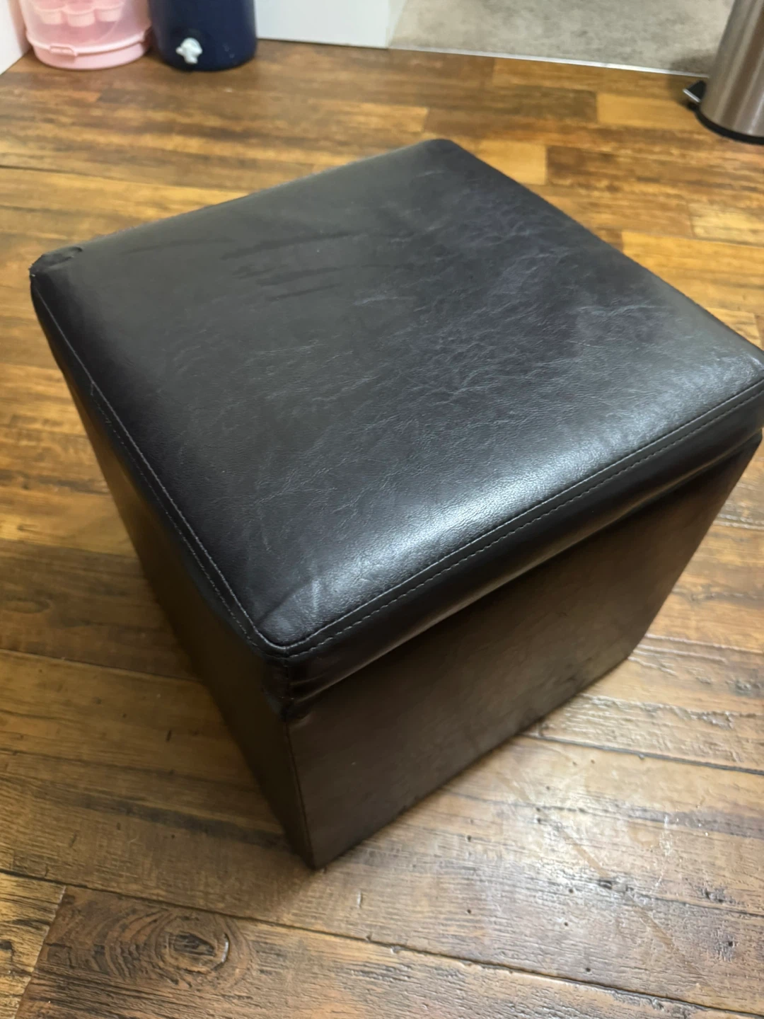 Black Faux Leather Storage Ottoman