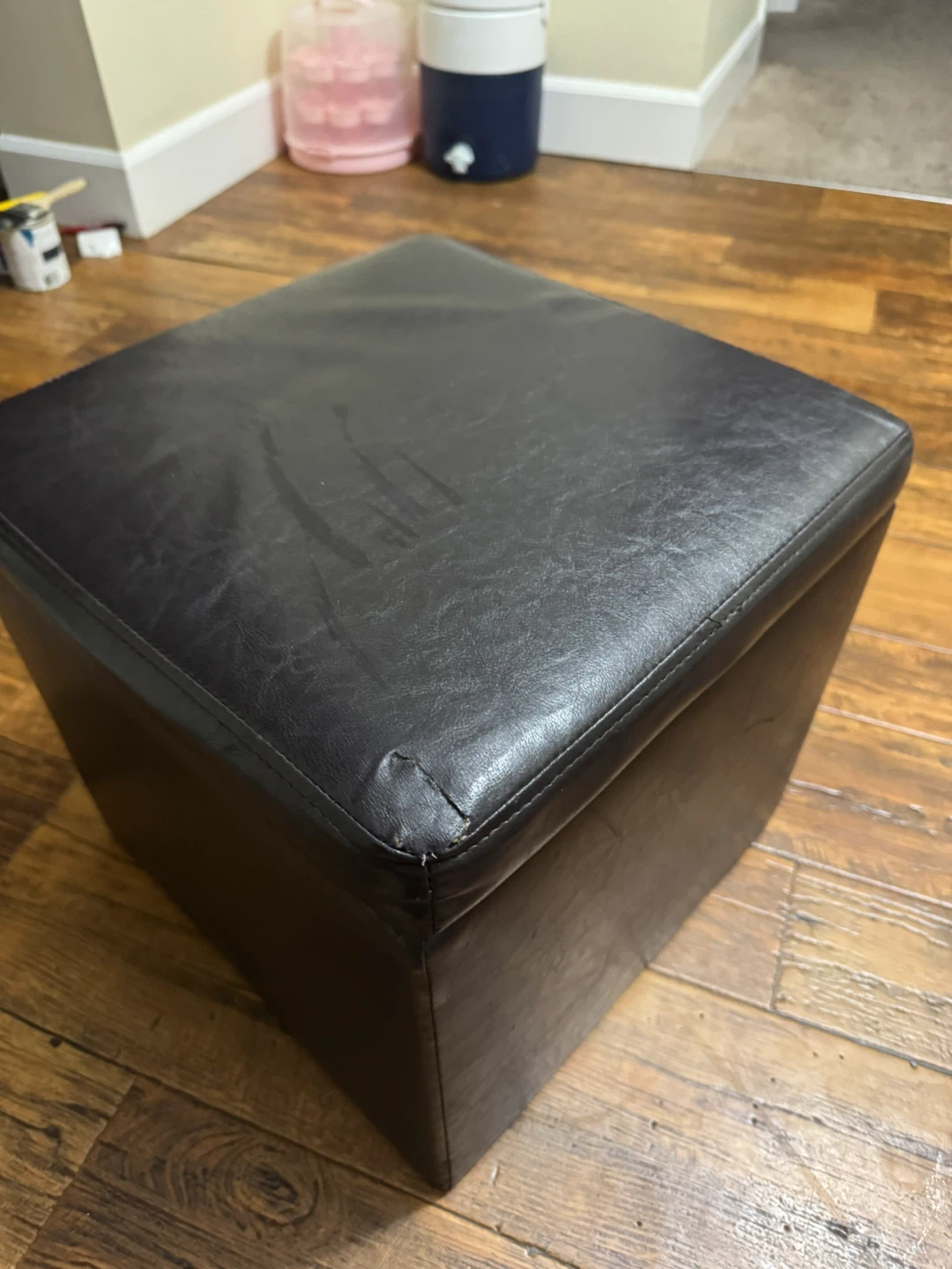 Black Faux Leather Storage Ottoman - photo 2