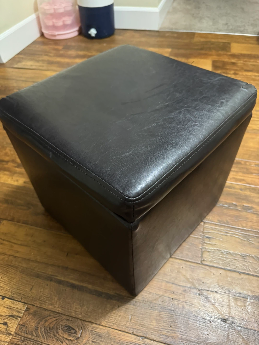 Black Faux Leather Storage Ottoman - photo 4