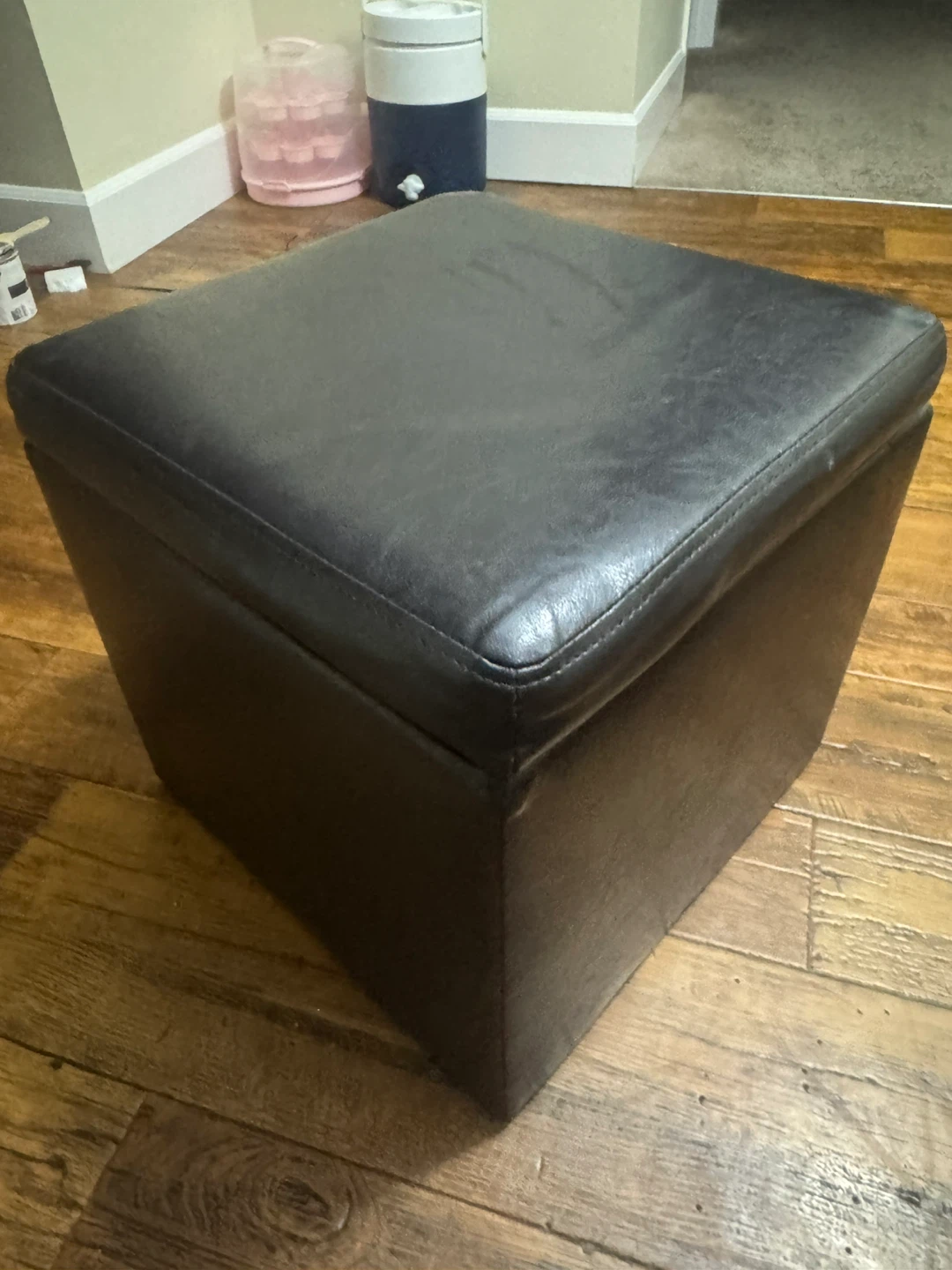 Black Faux Leather Storage Ottoman - photo 5