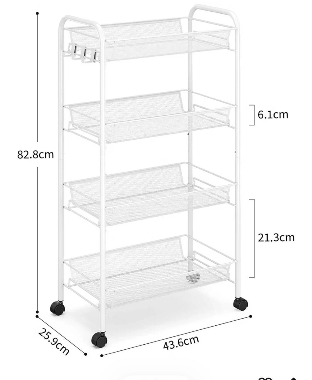 White 4-Tier Mesh Rolling Cart