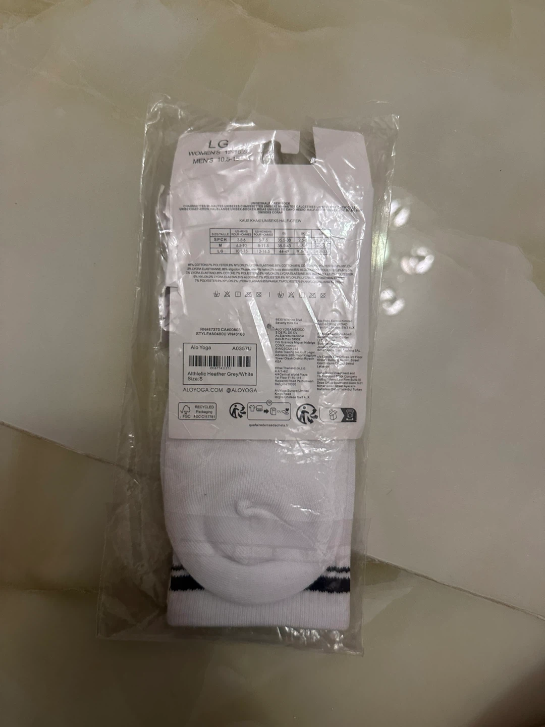 Alo Yoga Unisex Half-Crew Socks - White/Black - LG - photo 2