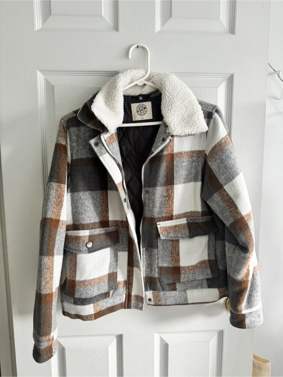 Plaid Jacket with Sherpa Collar