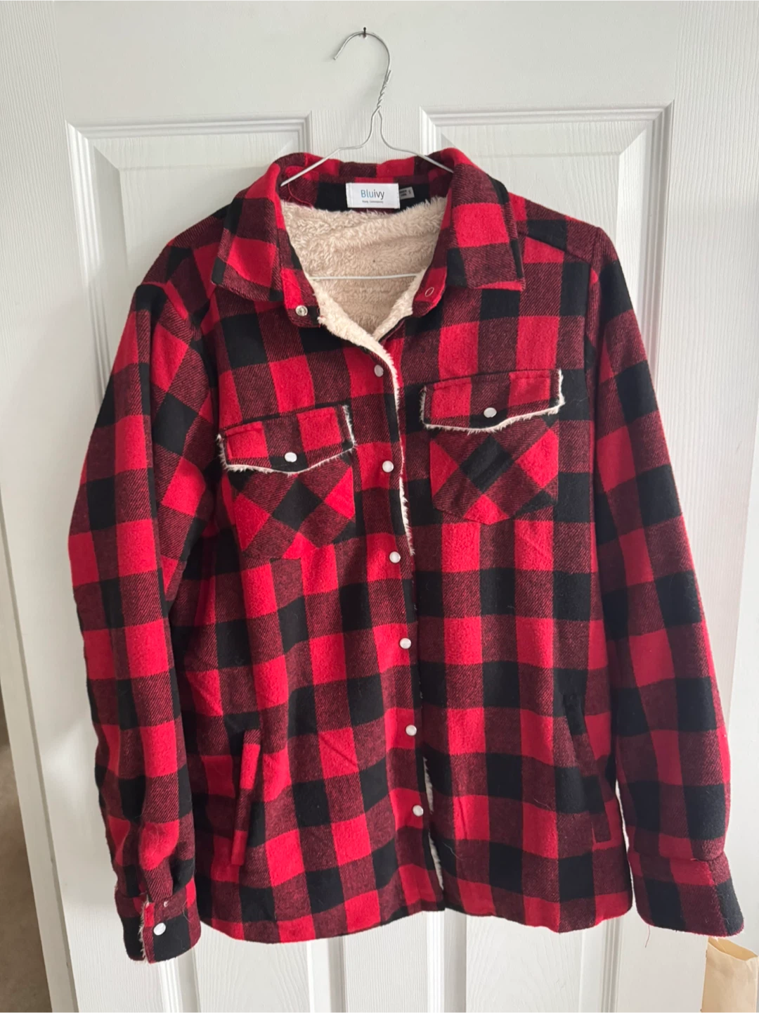 Bluiivy Flannel Sherpa Lined Shacket - Red/Black Plaid
