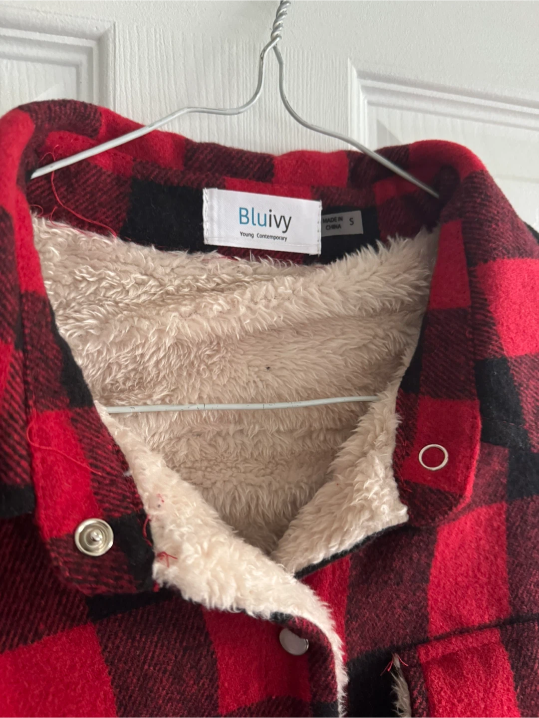 Bluiivy Flannel Sherpa Lined Shacket - Red/Black Plaid - photo 2