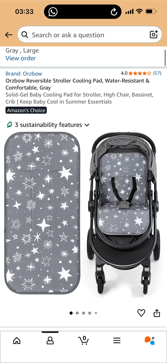 Orzbow Reversible Stroller Cooling Pad - Large, Gray - photo 2