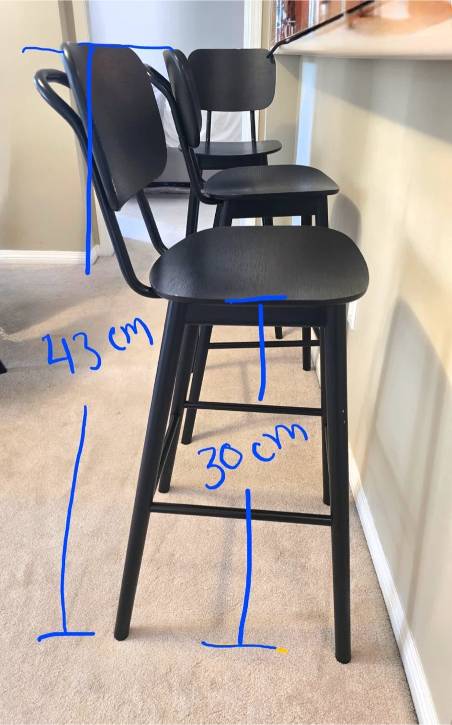 Black Bar Stools Set of 3