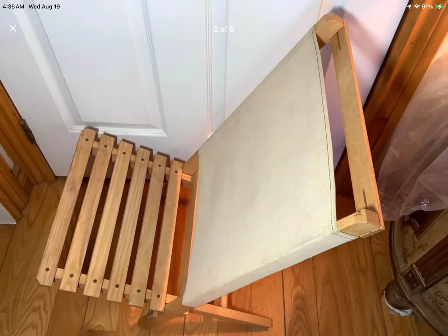 Vt Collapsible Beach Chair w Slat Wd Seat & Raw Canvas Back 🐞 - photo 2