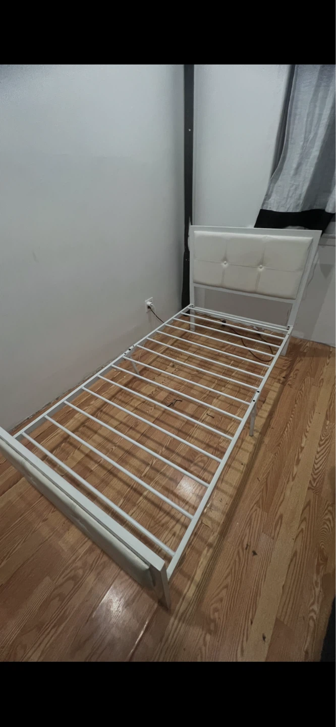 White Metal Bed Frame with Padded Headboard - photo 2