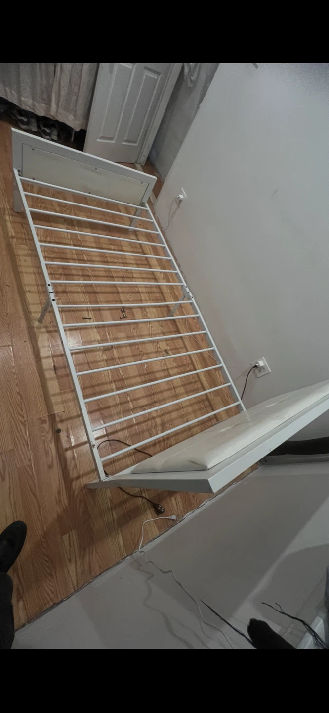 White Metal Bed Frame with Padded Headboard - photo 3