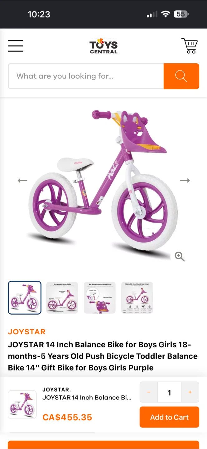 JoyStar 14 Inch Balance Bike - Purple