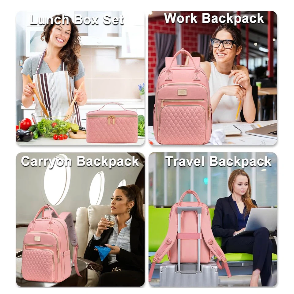Cute 2-in-1 Quilted Laptop Backpack & Lunch Box Set - photo 4