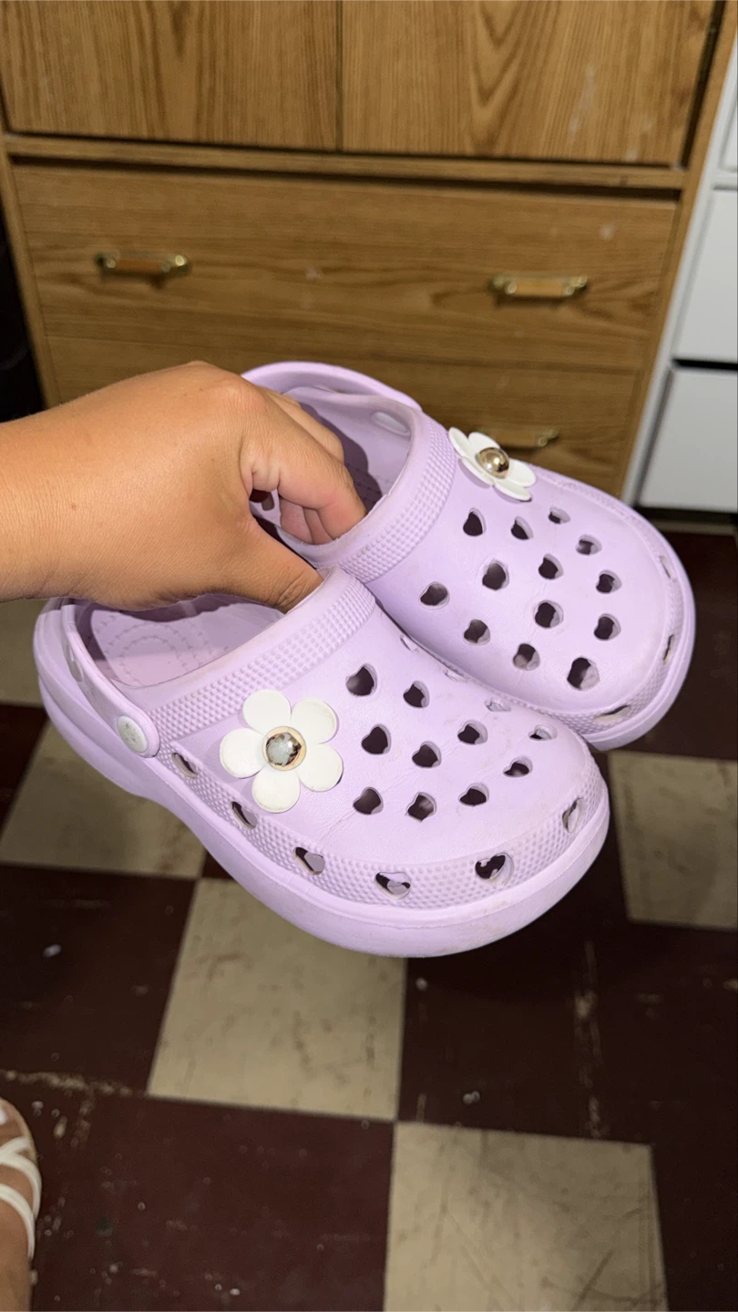 Light Purple Crocs with Flower Charms 12C