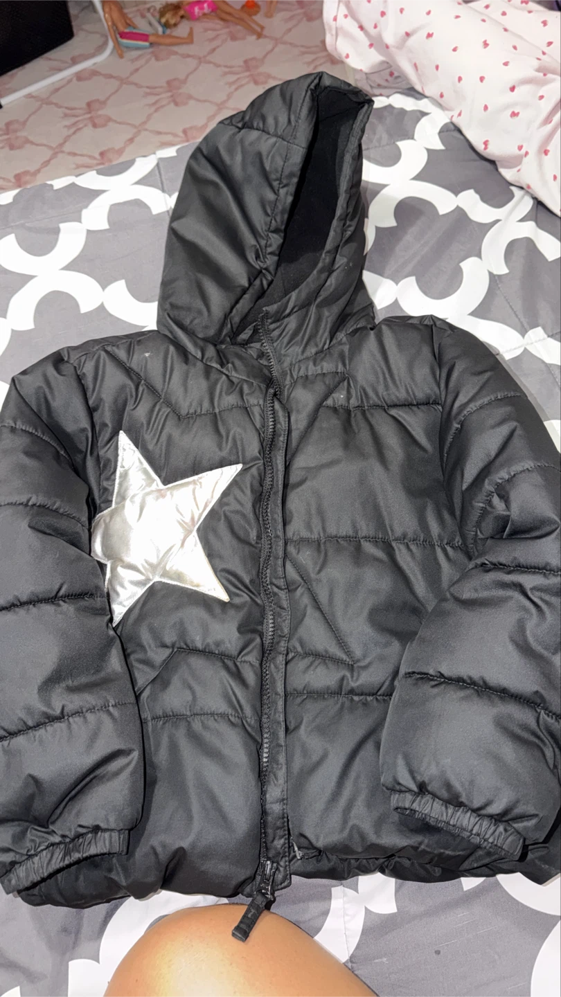 Black Puffer Jacket with Star Design size 8 kids