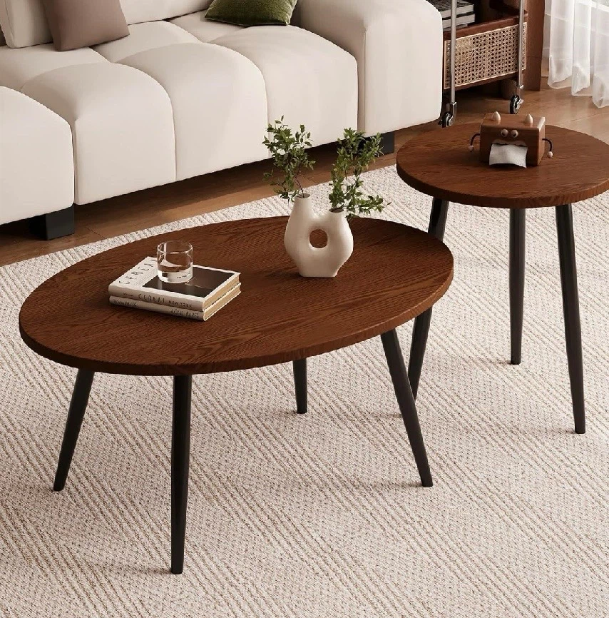 Small Oval Coffee Tables, 31.5" Walnut Set