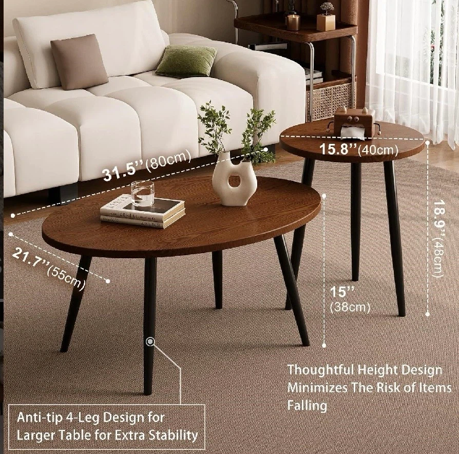 Small Oval Coffee Tables, 31.5" Walnut Set - photo 2
