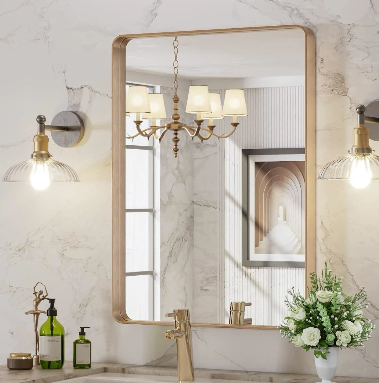 LOAAO 22"x30" Gold Bath Mirror, Brushed Frame