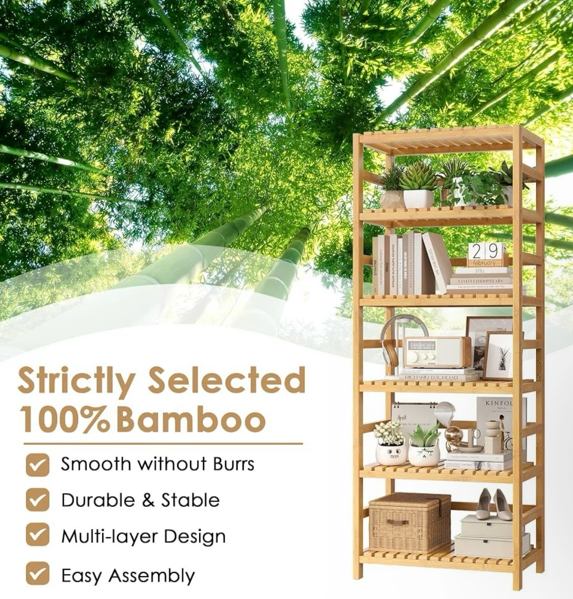 FOTOSOK 6-Tier Bamboo Shelf - photo 2