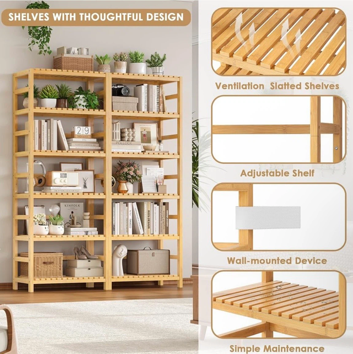 FOTOSOK 6-Tier Bamboo Shelf - photo 3